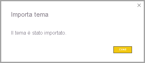 Screenshot della finestra di dialogo di importazione del tema completata.