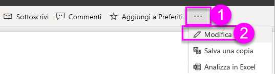 Screenshot che mostra dove trovare l'opzione modifica report nella barra multifunzione.