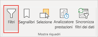 Screenshot della scheda Visualizza, con evidenziato Filtri.