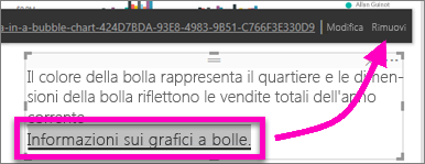 Screenshot di una casella di testo, con evidenziato Rimuovi.