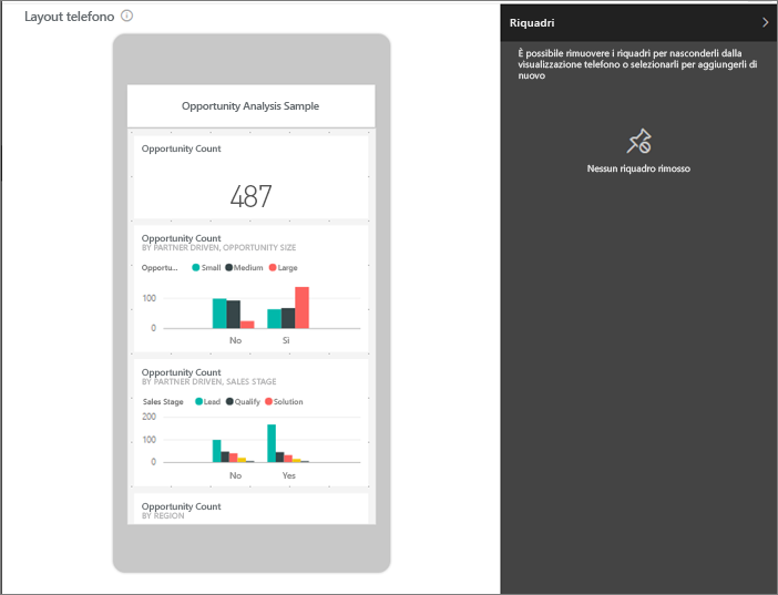 Screenshot di un esempio di Modifica layout per dispositivi mobili.