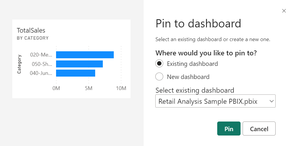 Screenshot della finestra di dialogo Aggiungi al dashboard.