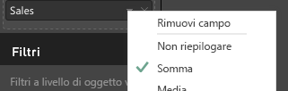 Screenshot della Somma selezionata nell'elenco a discesa del campo.
