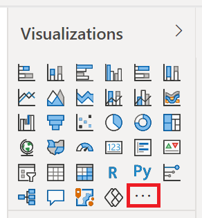 Screenshot del riquadro Visualizzazioni di Power BI che mostra l'icona con i puntini di sospensione evidenziata.