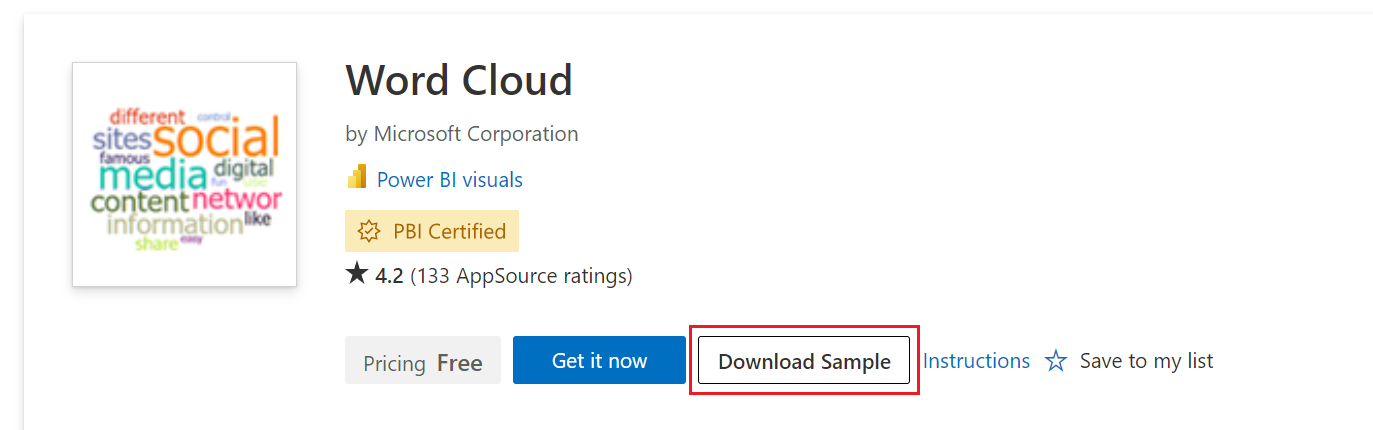 Screenshot del pulsante del report di esempio per il download in AppSource.