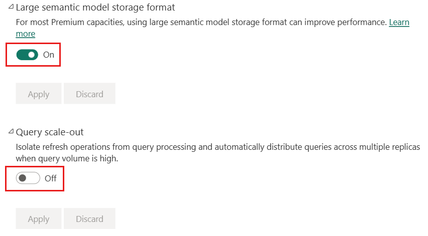 Screenshot che mostra come abilitare lo scale-out nel servizio Power BI.