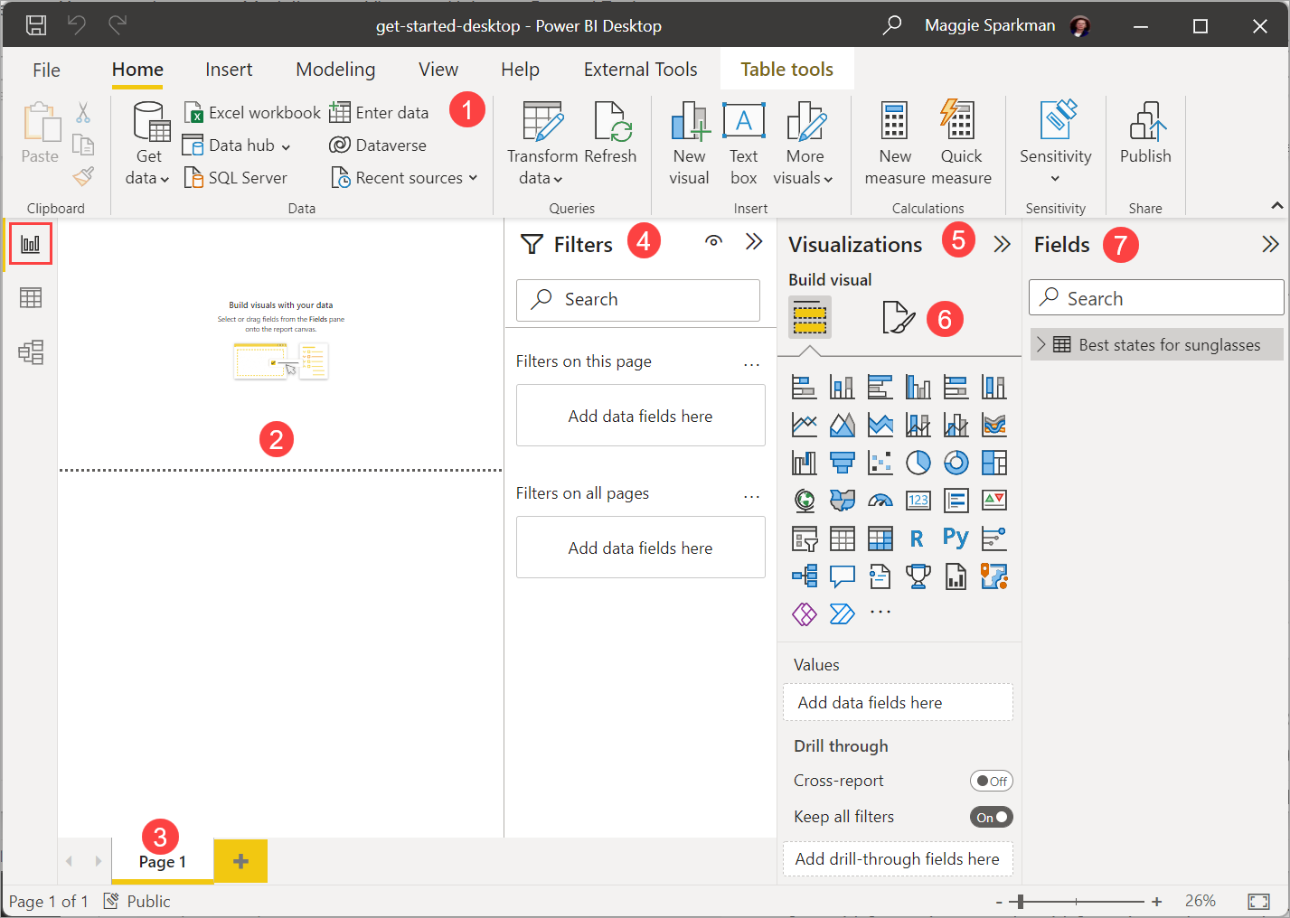 Screenshot di Power BI Desktop che mostra la vista Report.