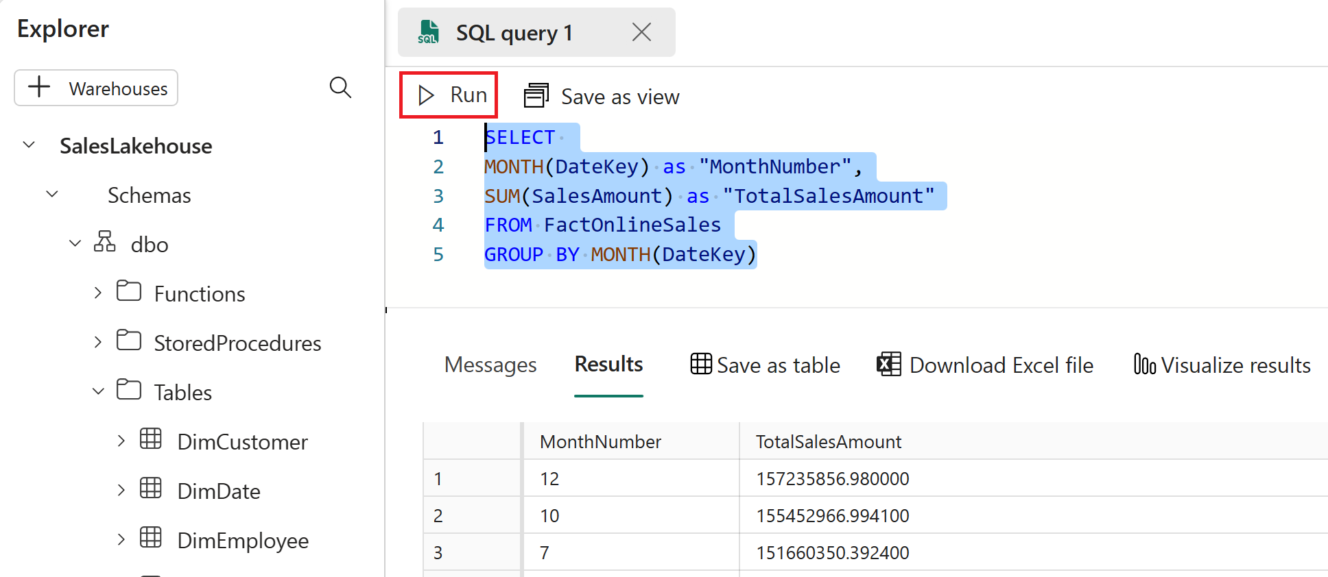 Screenshot dell'editor di query SQL.