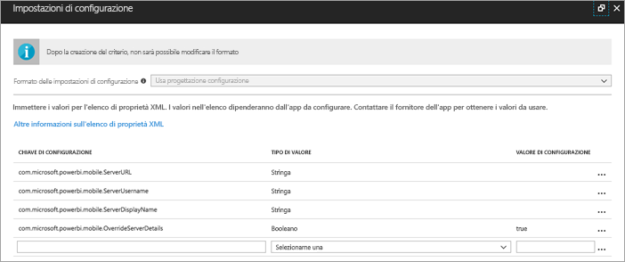 Impostazioni di configurazione di Intune