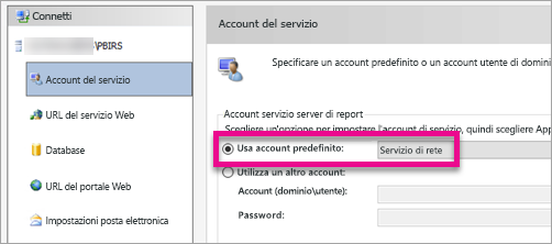 Configurare l'account del servizio del server di report