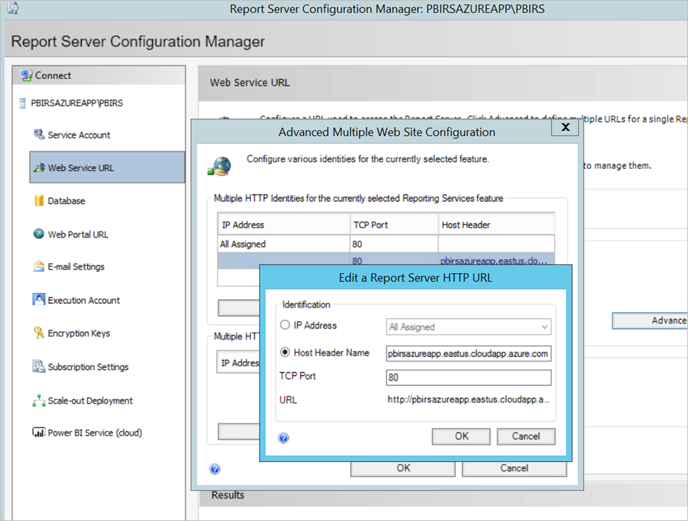 Gestione configurazione del server di report