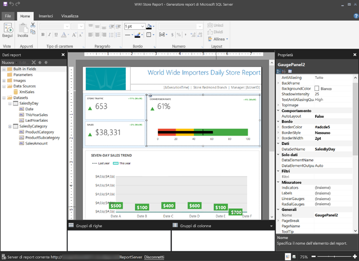 Visualizzazione Progettazione di Generatore report