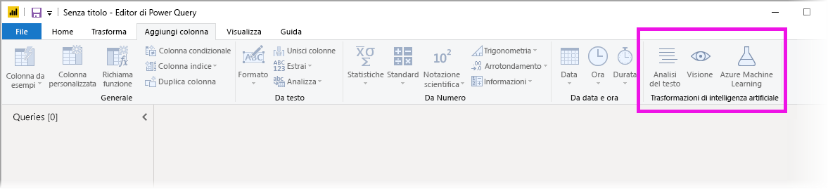 Screenshot di Informazioni dettagliate sull'intelligenza artificiale nella scheda Aggiungi colonna.