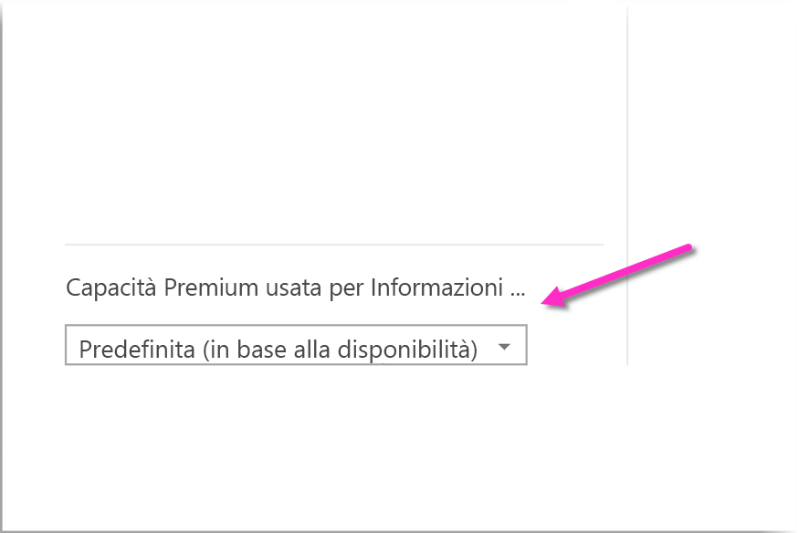 Screenshot dell'opzione a discesa per selezionare la capacità Premium usata per Informazioni dettagliate sull'intelligenza artificiale.