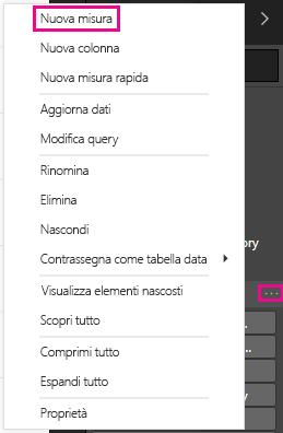 Screenshot della nuova misura dall'elenco nel menu.