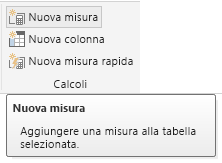 Screenshot della nuova misura dalla barra multifunzione.