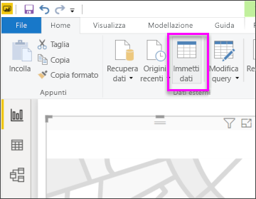 Screenshot del pulsante sulla barra dei menu per immettere i dati.