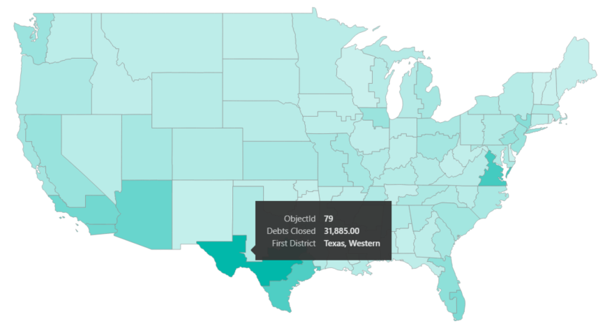 Screenshot della mappa delle forme personalizzata con Texas evidenziato.