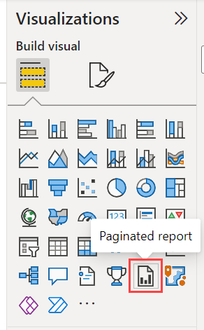 Screenshot della selezione dell'oggetto visivo report impaginato nel riquadro Visualizzazioni.