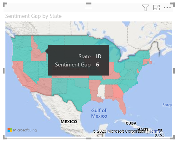 Screenshot dei dettagli della descrizione comando per lo stato dell'Idaho nell'oggetto visivo mappa riempito.