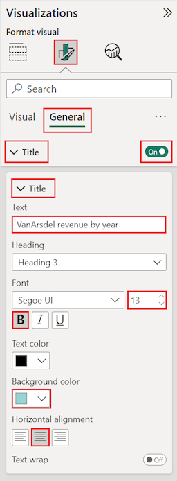 Screenshot che mostra come configurare alcune opzioni di formattazione generali, incluso il titolo per l'oggetto visivo Q&A.