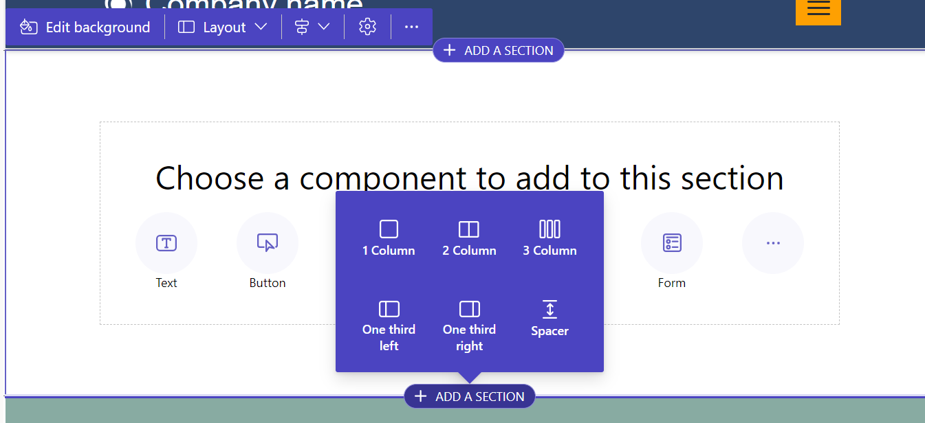 Le sei opzioni di layout delle sezioni.