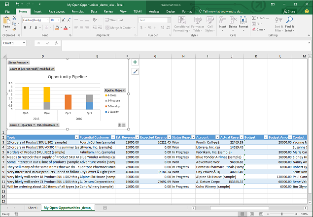 Modello di Excel con grafico pivot.