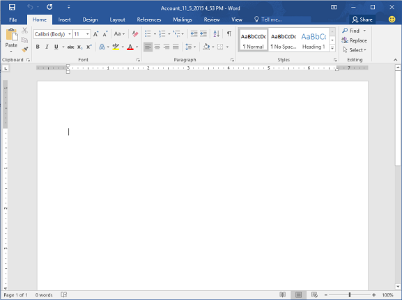 Modello di Word aperto per la prima volta.