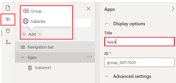 Configura la navigazione nell'app (mappa del sito) per mostrare gli elementi nel menu della tua app definendo gruppi e aree secondarie.