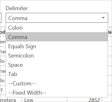 Selezione del delimitatore per un file CSV.