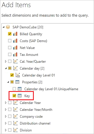 Selezione della proprietà Key nello strumento di navigazione di Power Query.