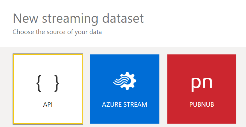 Immagine della finestra di dialogo nuovo set di dati di streaming con il riquadro API.