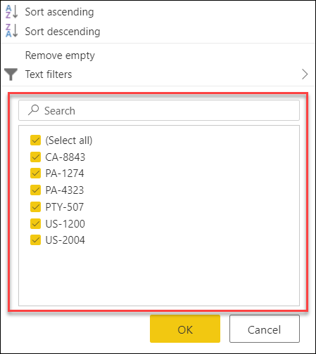 Menu Filtro automatico in Power Query.