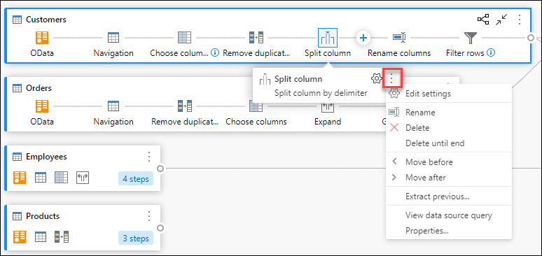 Menu contestuale azioni a livello di passaggio visualizzato dopo aver selezionato il pulsante con i puntini di sospensione.