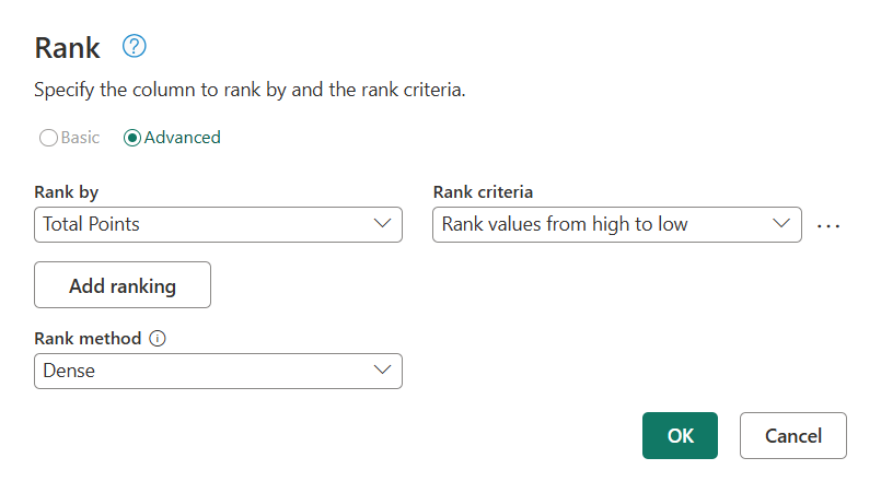 Trasformazione classificazione con metodo di classificazione densa selezionato.