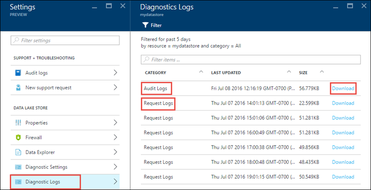 Visualizzare i log di diagnostica Visualizzare