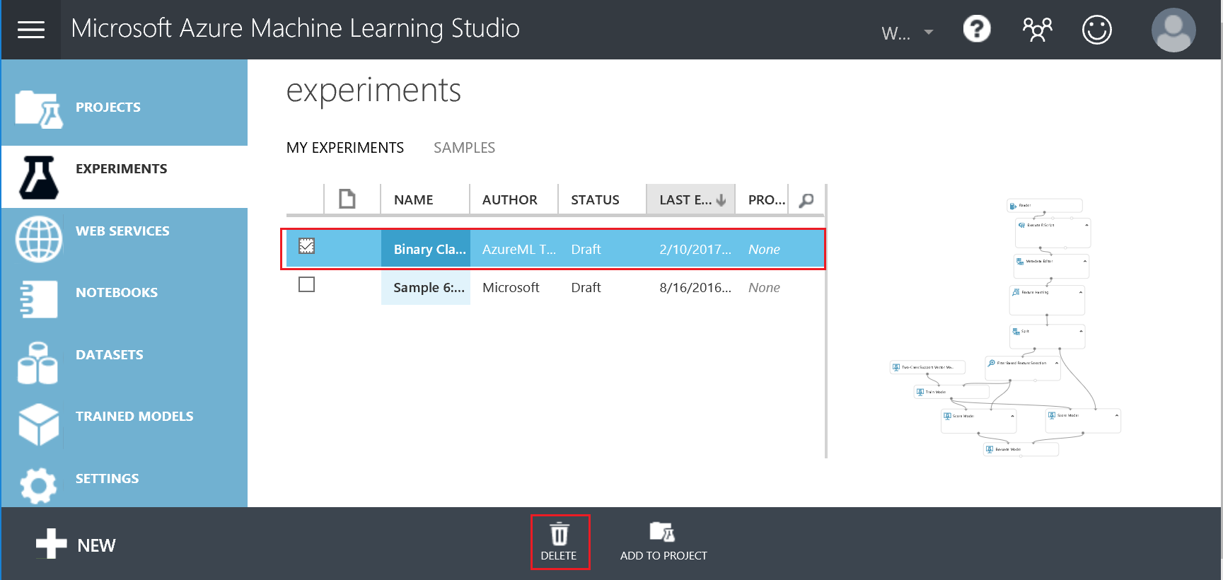 Eliminare gli asset in Machine Learning Studio (versione classica)