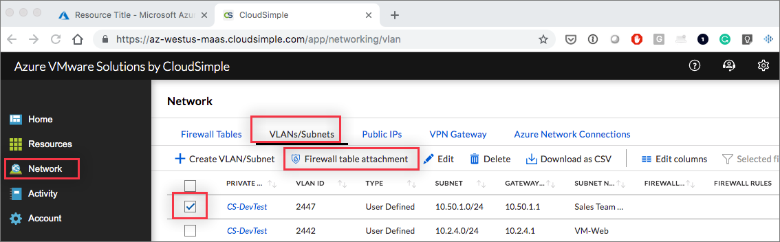 Collegamento alla tabella del firewall