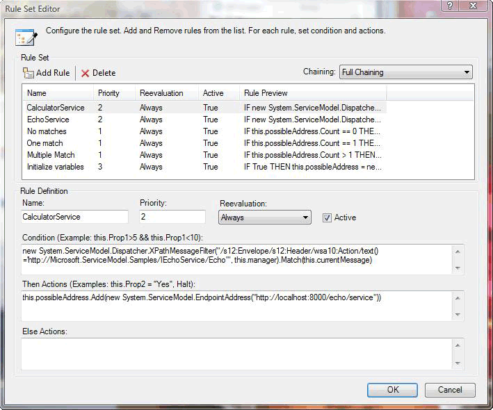 Output dell'esempio di router WCF con set di regole