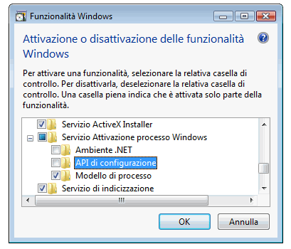 Finestra di dialogo di attivazione o disattivazione delle funzionalità