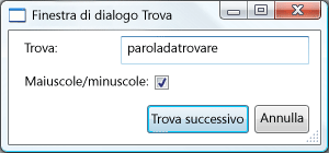 Finestra di dialogo Trova