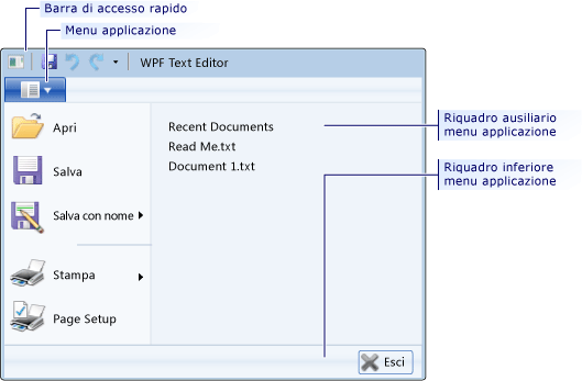 Menu Applicazione della barra multifunzione