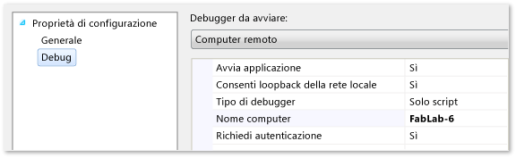 Pagina del progetto di debug JavaScript