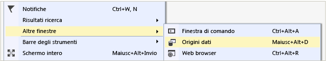 Visualizza, Altre finestre, Origini dati