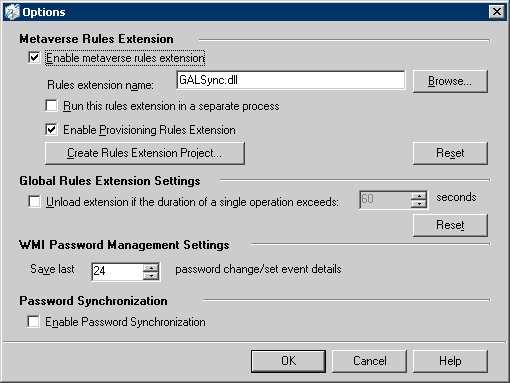 Pagina Opzioni, con Abilita l'estensione delle regole di provisioning selezionato