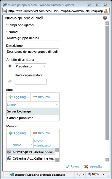 Finestra di dialogo Nuovo gruppo di ruoli in ECP