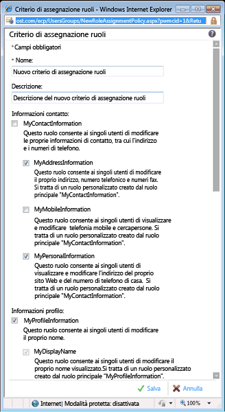 Finestra di dialogo Criteri di assegnazione dei ruoli in ECP