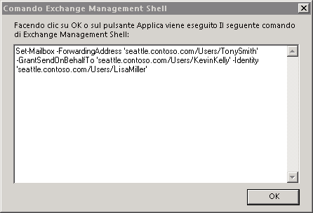 Comando di Exchange Management Shell per la casella delle proprietà