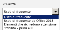 Immagine della casella a discesa Visualizza nel riquadro di spostamento del dashboard di telemetria di Office