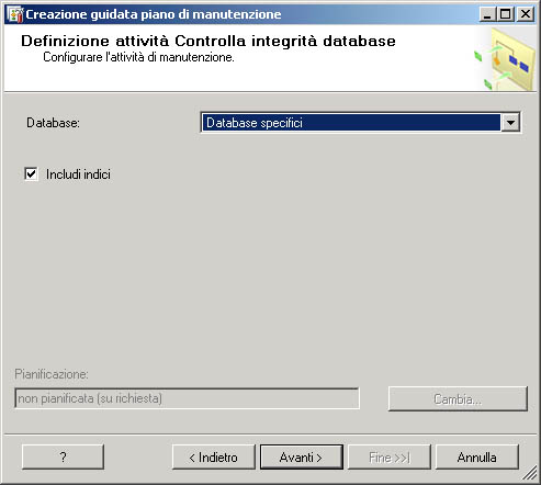 Pagina Definizione attività Controlla integrità database